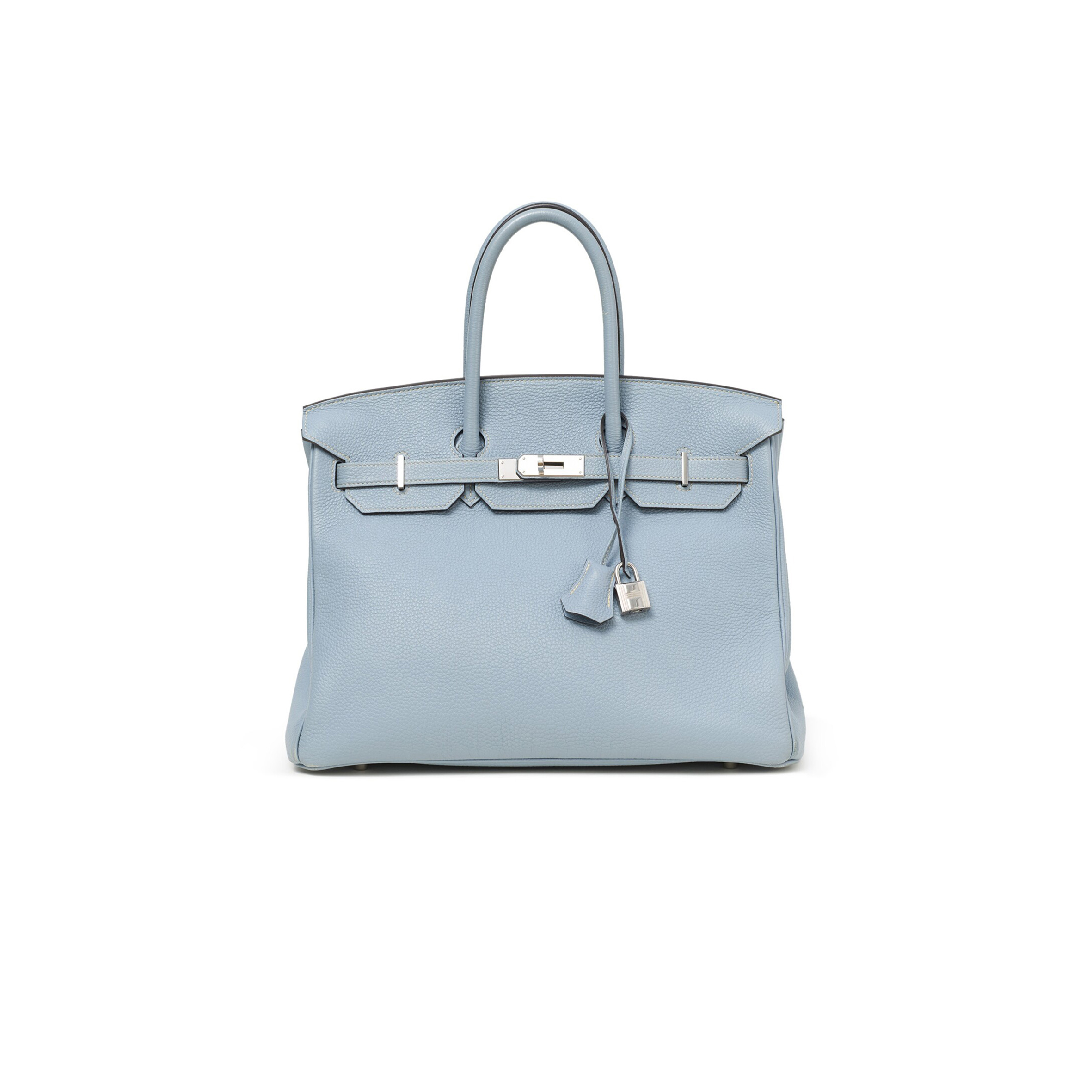H**mes master birkin 35 togo leather linen blue silver buckle bk35j7tgss (35*28*18cm)